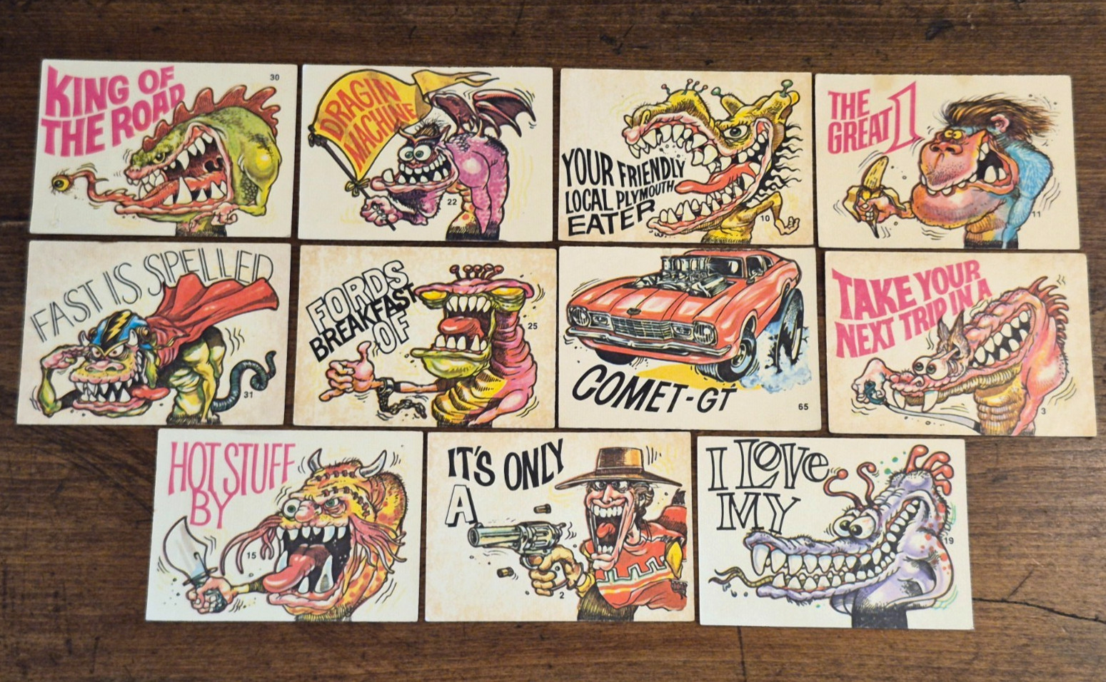 1970 Donruss Fiends And Machines Sticker Card Lot of 11 Different Cards