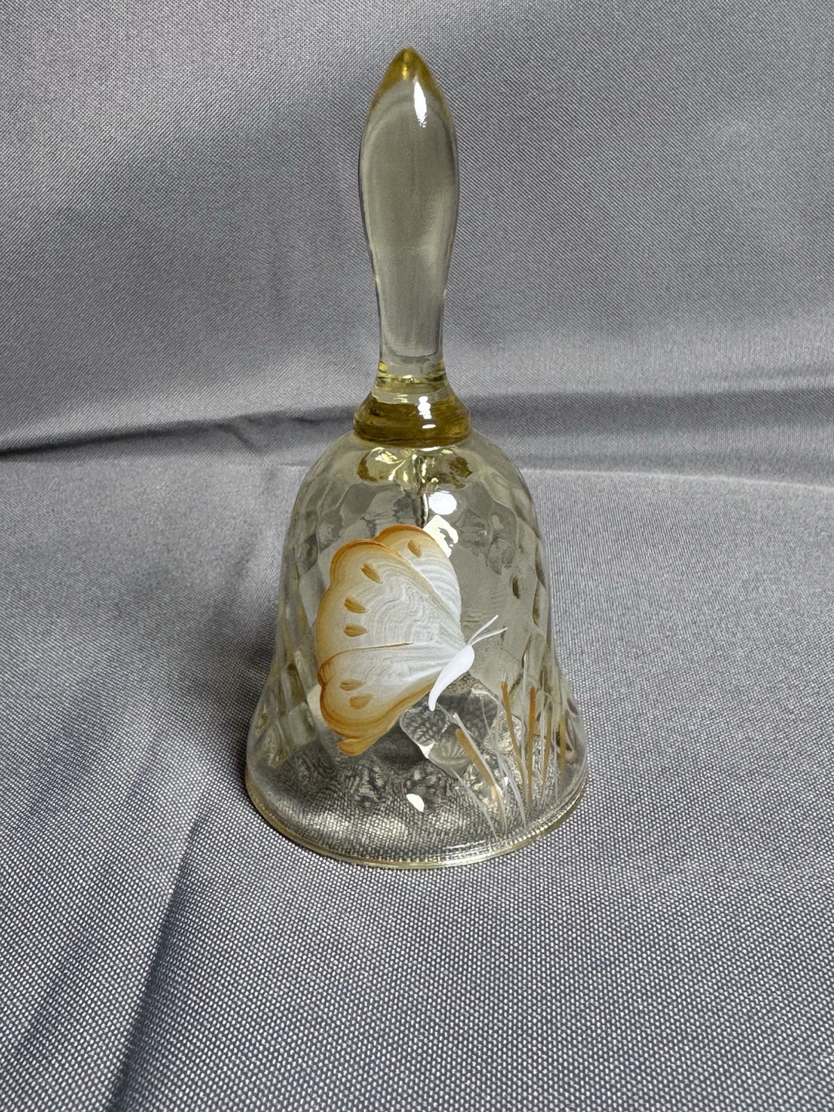 Fenton Glass Yellow Diamond Quilted 4.5” Bell Butterfly Maclay.