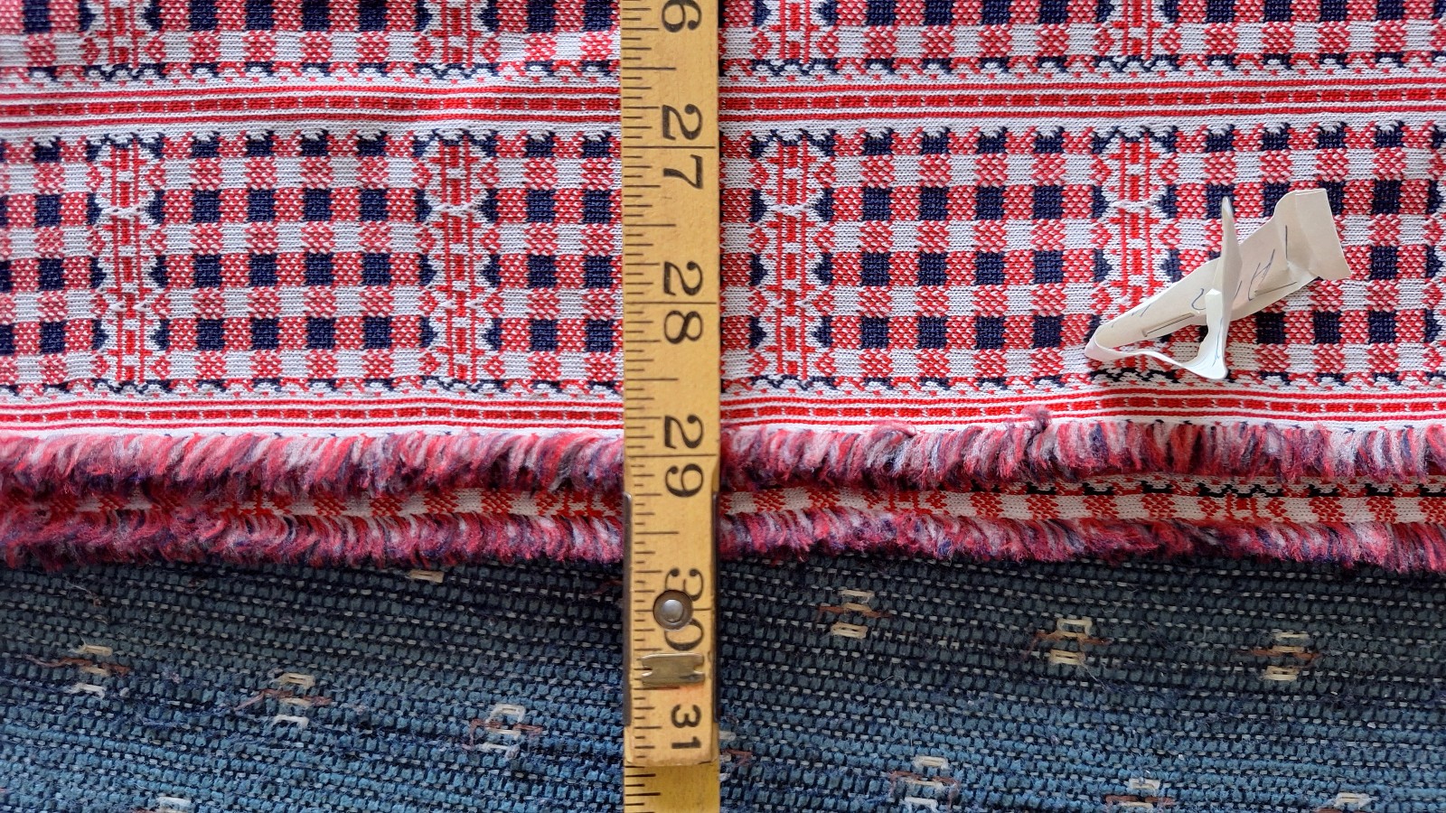 Vintage Double Knit Polyester Red White and Blue Fabric 2.5yd x 60″ Tablecloth