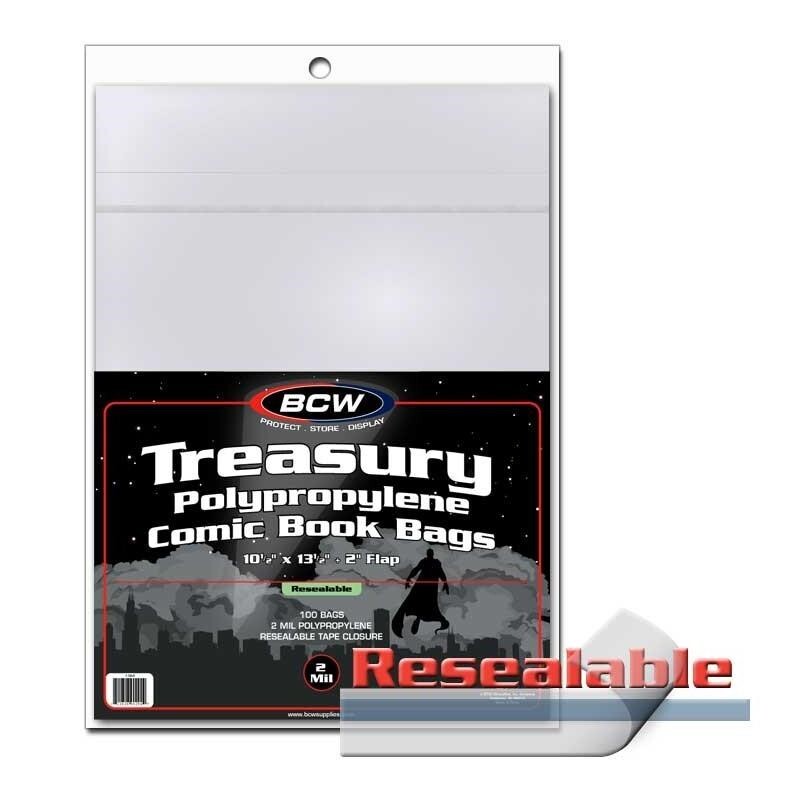 BCW Resealable Treasury Comic Book Storage Bags 100 2 Mil Holders Acid Free New
