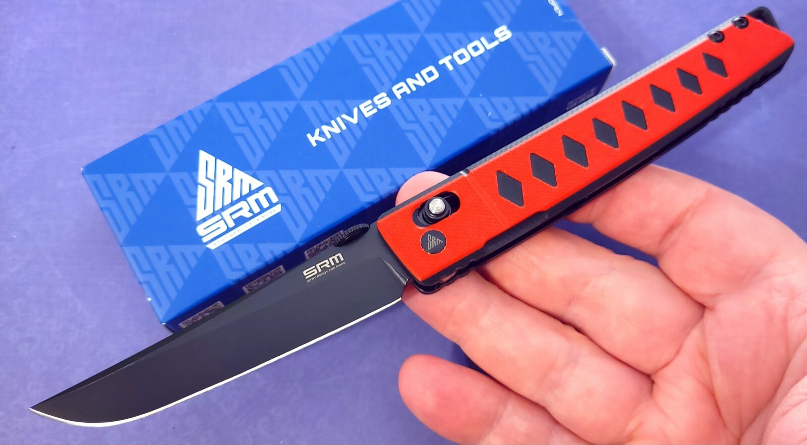 SRM Knife 9215 Tactical Ambi Lock Black & Red G10 Handles D2 Tool Steel Blade