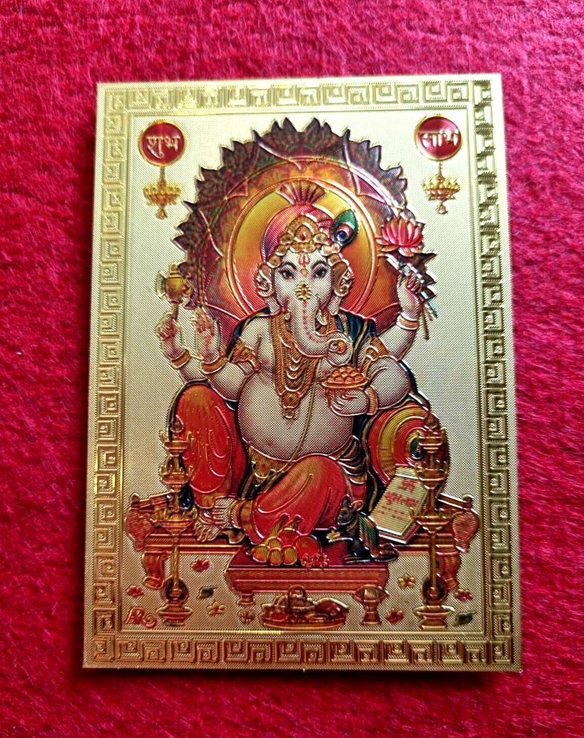 Hindu God Ganesh Image Picture Card Wealth Avatar Luck Collect Carry India 3″