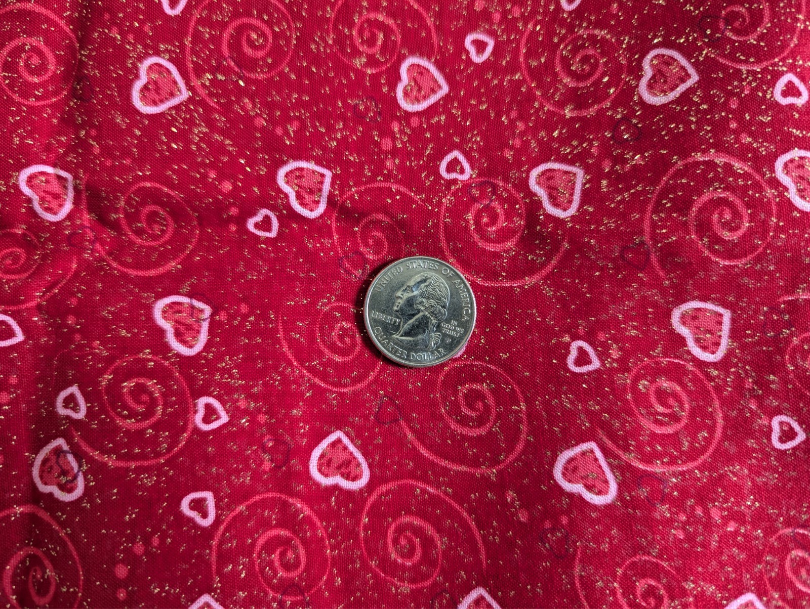 1Yd/42″ 100%SupimaCotton “RED w/PINK HEARTS-Sparkles-Swirls” x VALENTINE NEW BTY