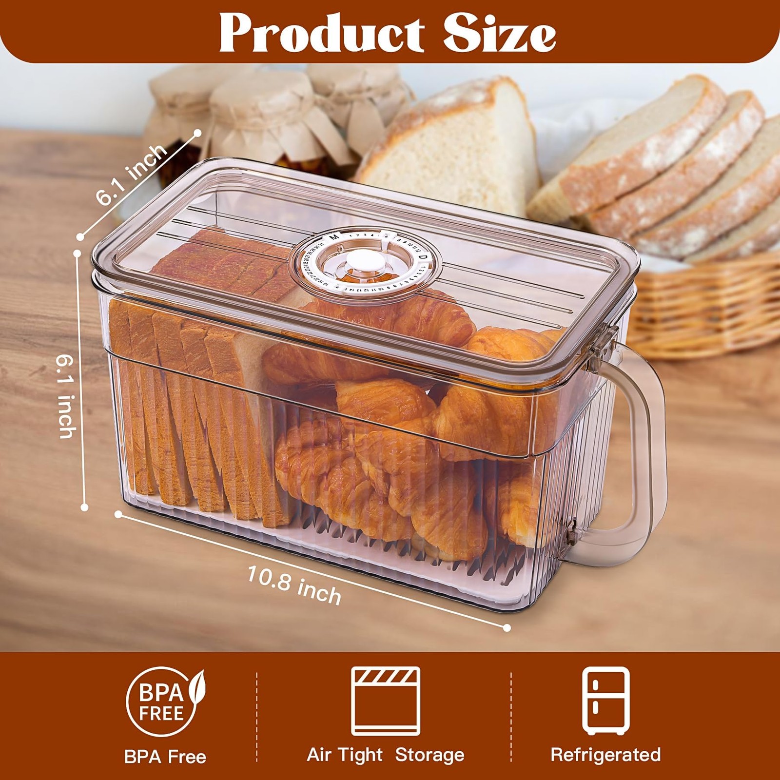 2PCS Bread Box for Homemade Bread Airtight Bread Boxes for Kitchen Counter, T…