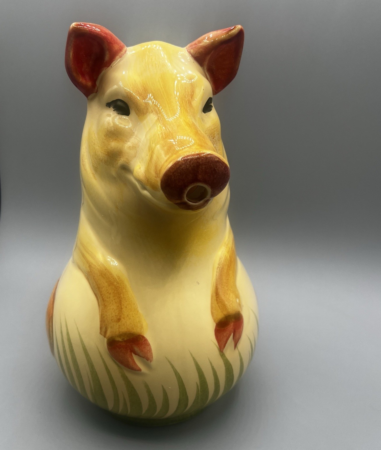 Barbotine Cottage Piglet Ceramic Pitcher 1.5qts Made In St Clements France EUC