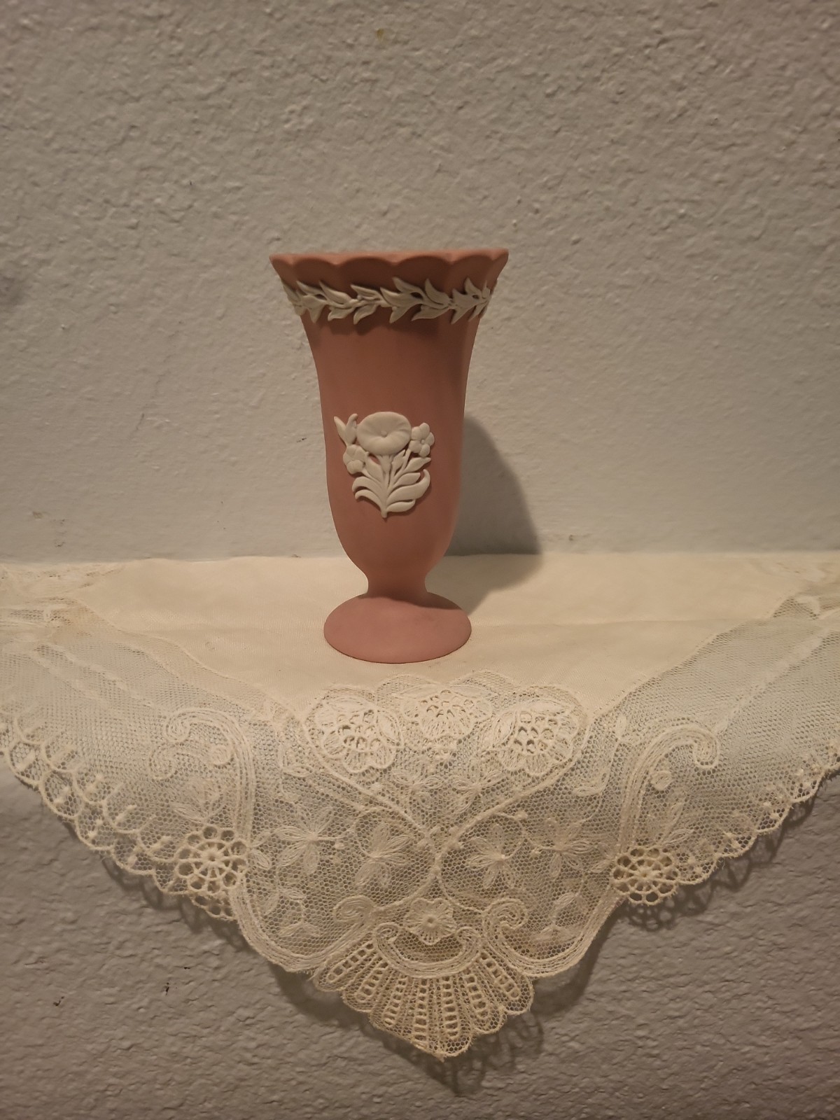 Wedgwood Pink Jasperware 4 Inch Bud Vase with Floral Bas-relief