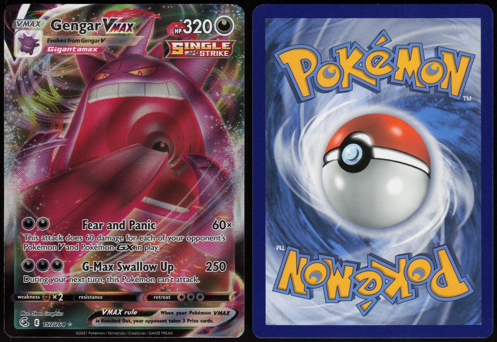 Gengar VMAX 157/264 Fusion Strike Holo VMAX Rare Near Mint Graphics