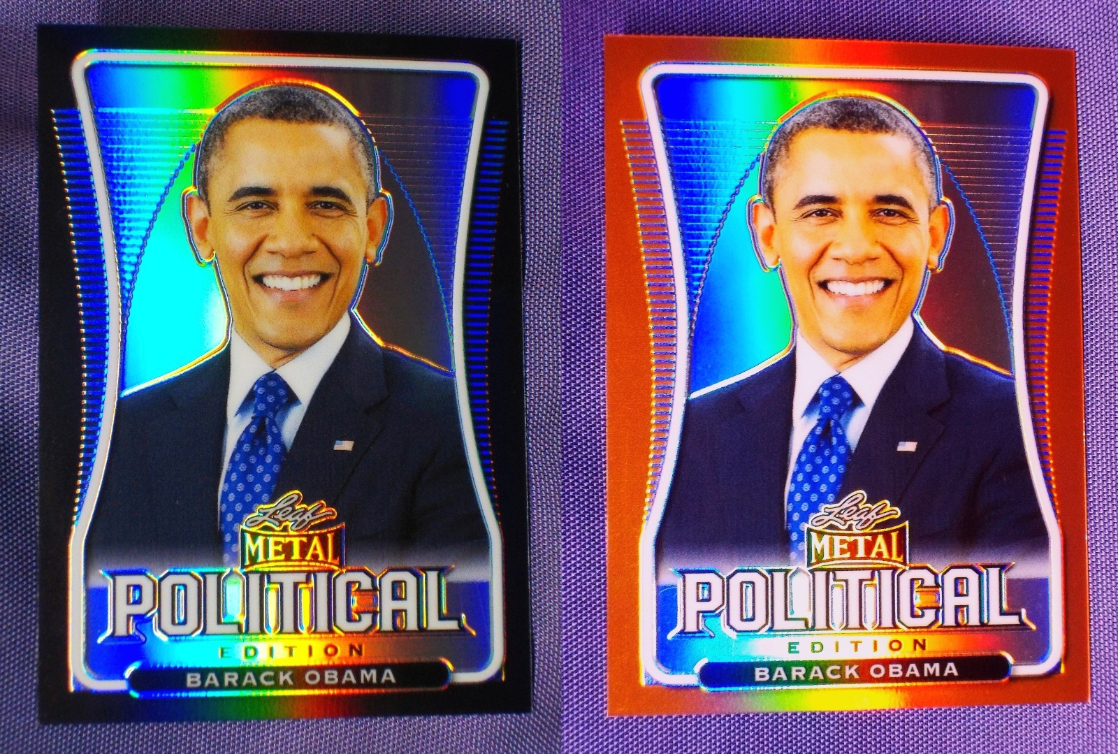 Barack Obama BLACK & ORANGE rainbow refractor cards Politics 2020 Leaf METAL !