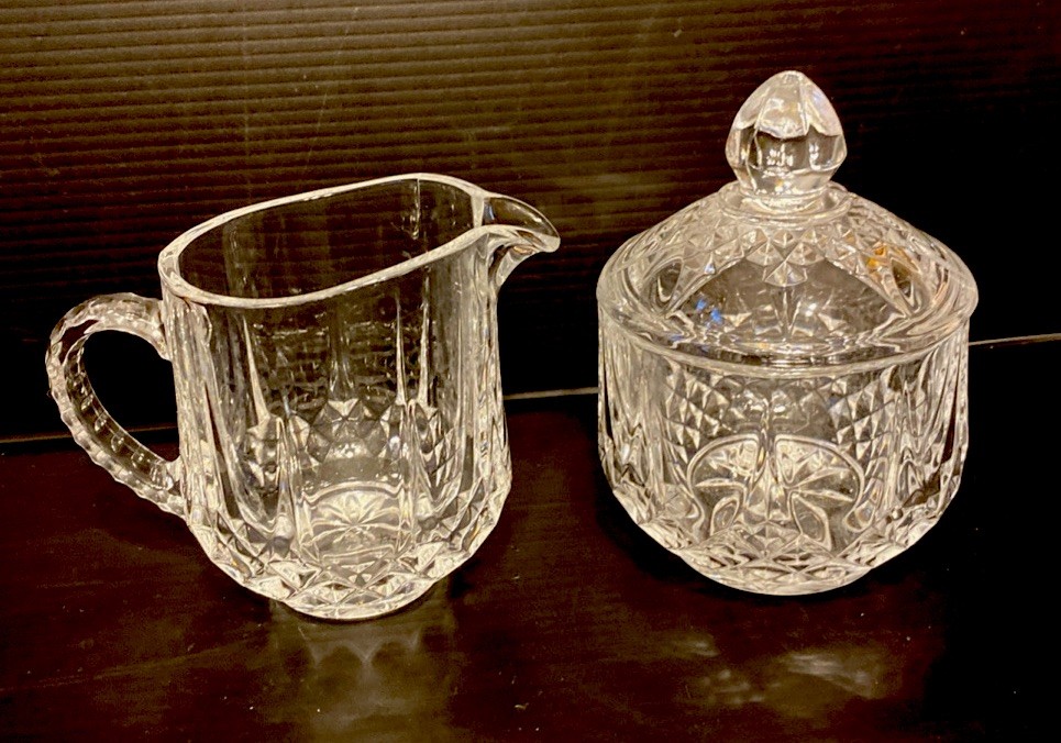 Vintage Cristal D’Arques Longchamp Crystal Sugar Bowl & Creamer Set W/ Lid