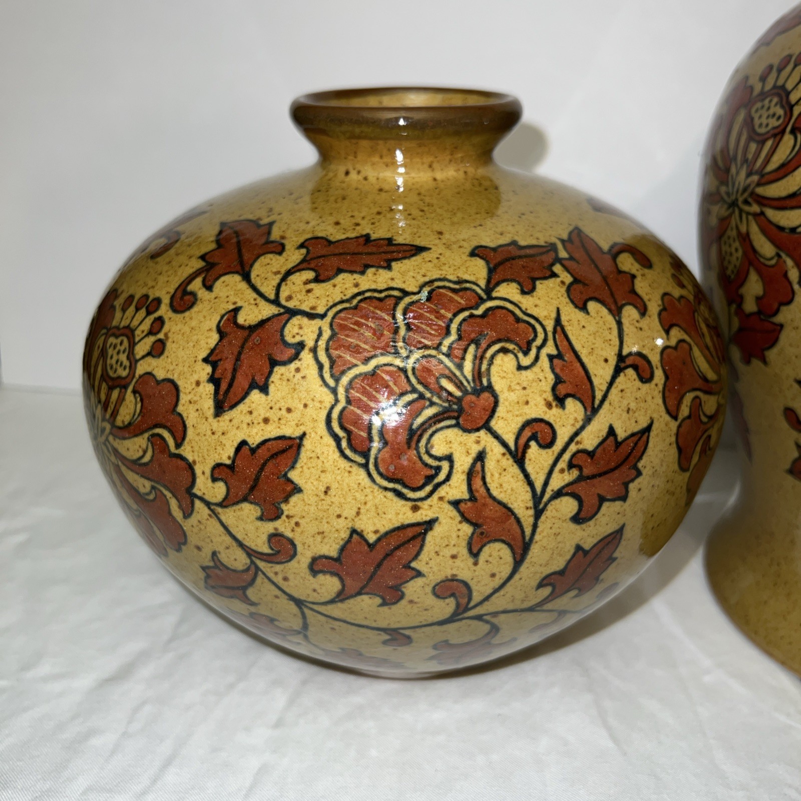 Two Bradford Vases Pot Pottery Ceramic Earthenware Gold Burnt Orange