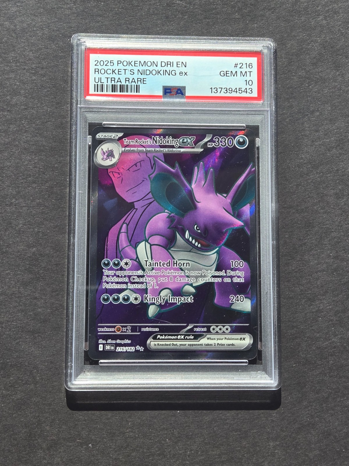 PSA 10 TEAM ROCKET’S NIDOKING EX 216/182 – DESTINED RIVALS ULTRA RARE – GEM MINT