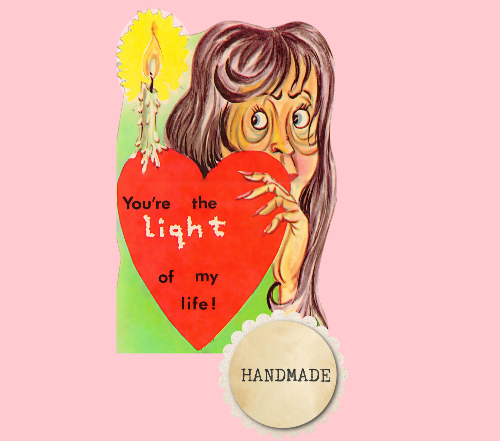 Vintage Style Valentine Card, “You’re the Light of my Life” Valloween Ghoul
