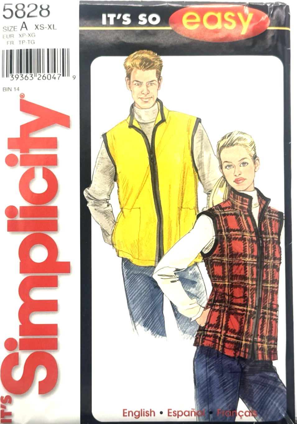 Simplicity Pattern #5828 – Unisex Teens’ & Adults’ Vests ( XS-XL ) Cut