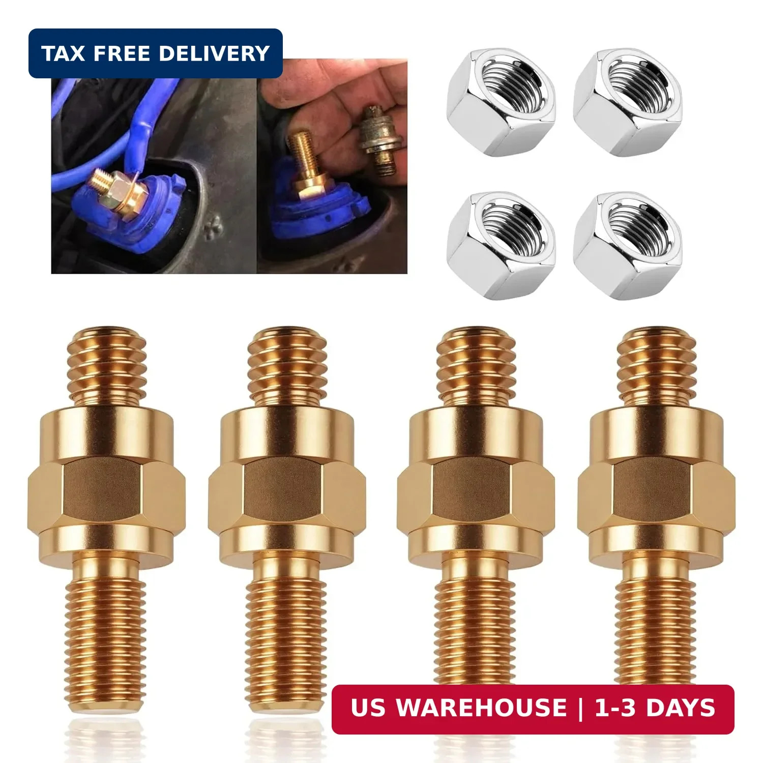 4 Set Side Post Battery Terminal Extension Bolt with Nuts,3/8″-16 Coarse and 3/8