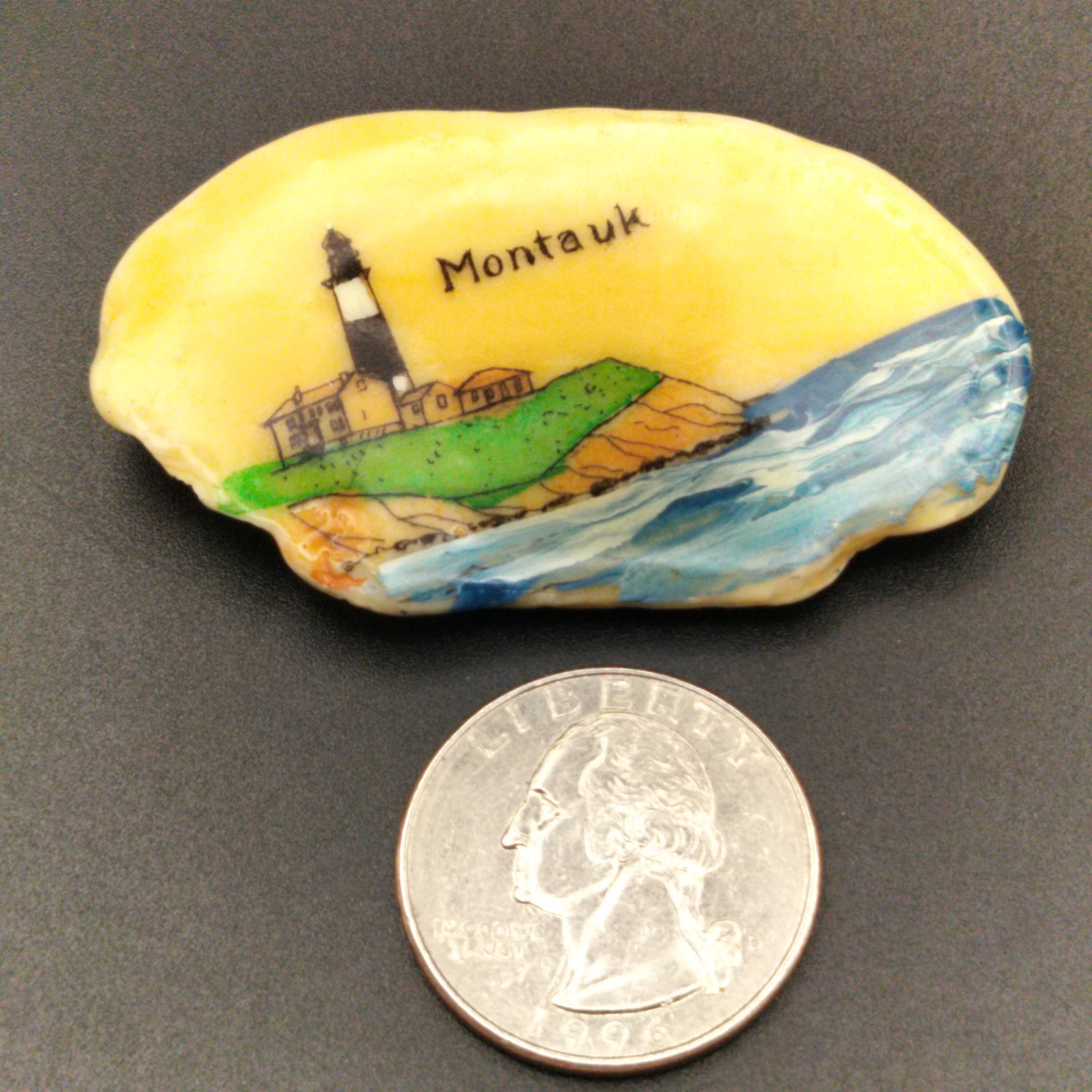 Vintage Montauk Lighthouse Shell Refrigerator Magnet New York Souvenir