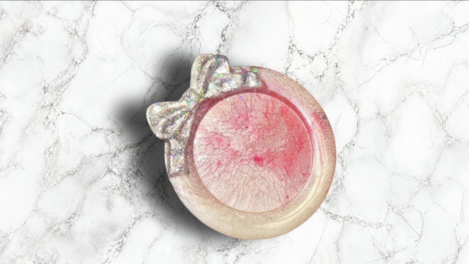 Small Trinket Tray Jewelry Dish Pink White Marbled Epoxy Resin Silver Bow