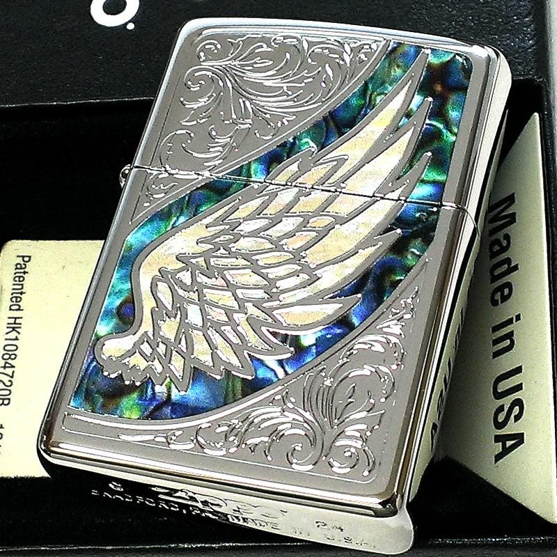 Angel Wing Marble Arabesque Silver Green Etching Zippo Oil Lighter MIB