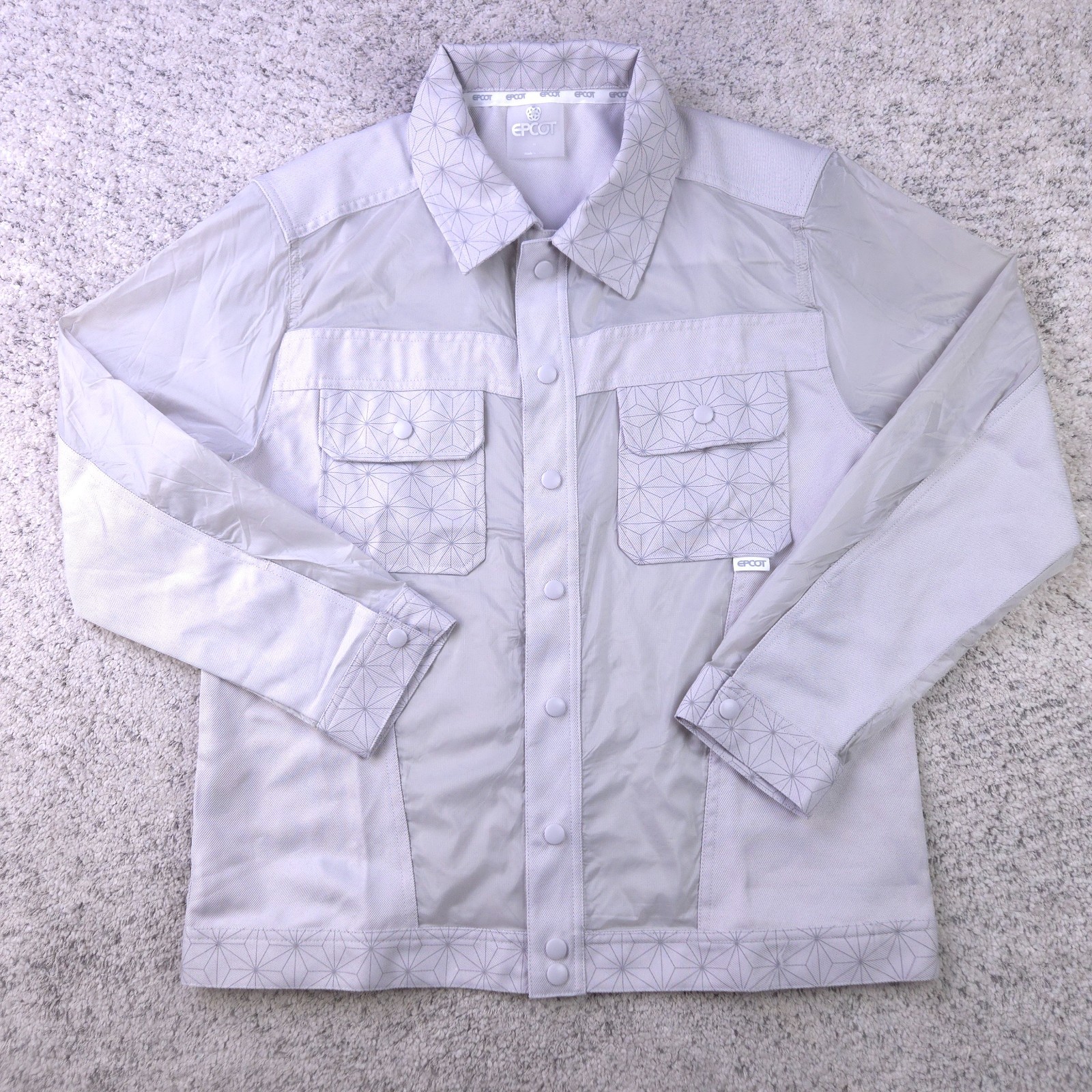 Disney Parks Epcot Jacket Size Medium Spaceship Earth Transparent Panel Gray GUC