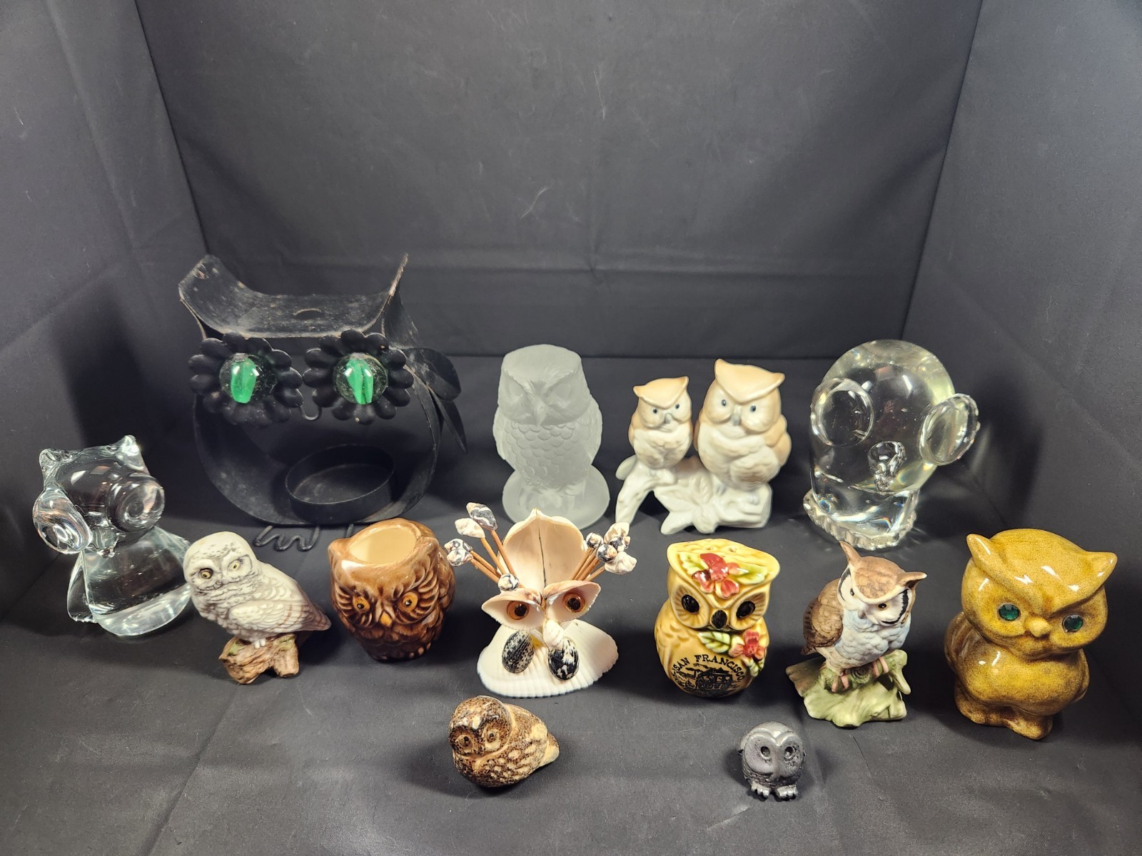 Lot of vintage owl figurines Otagiri Napco Lefton Summit art glass Japan