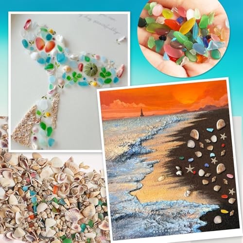 Tiny Sea Shells for Crafting – 7 Ounces Mixed Mini Seashells with Sea Glass – 20