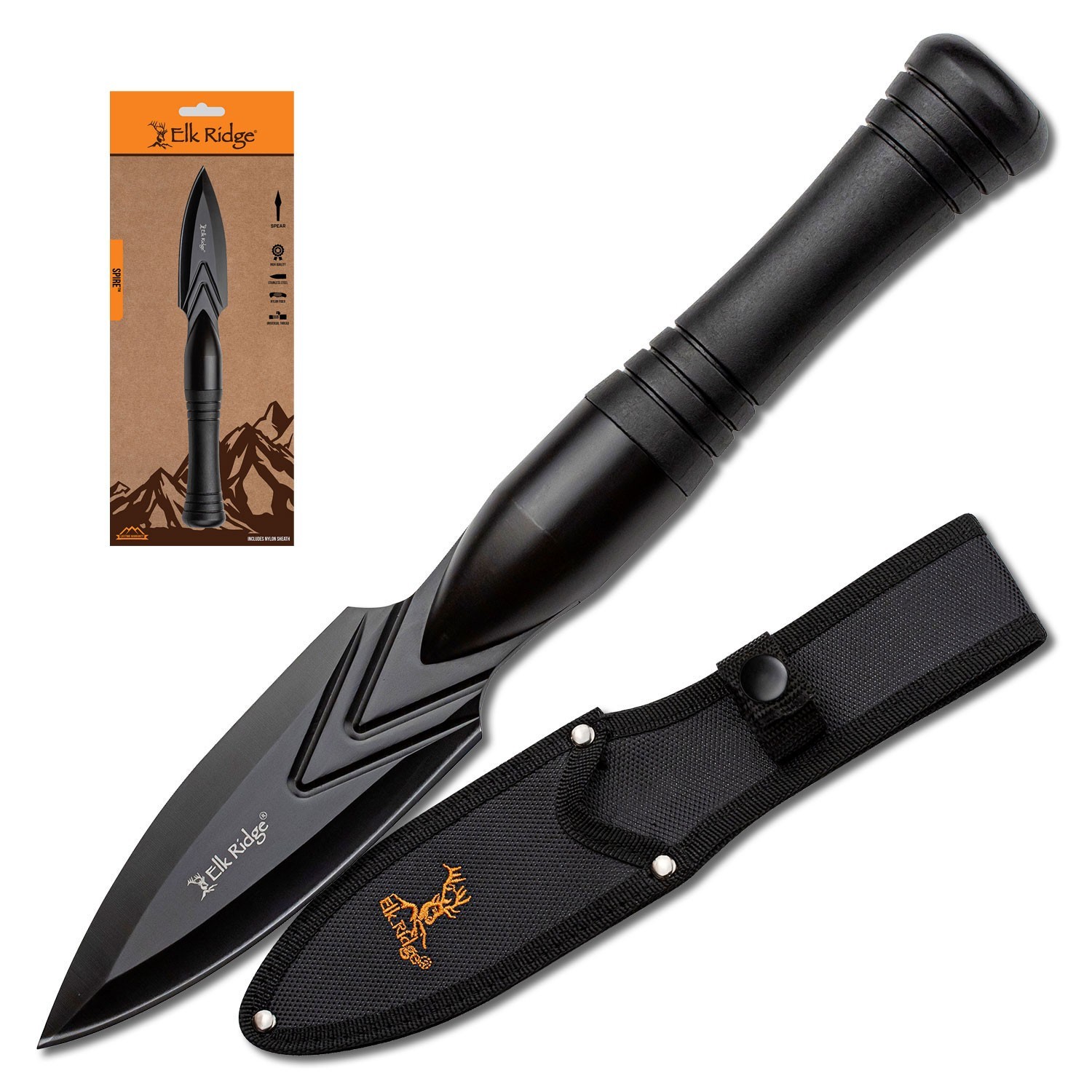 Elk Ridge Spire Fixed Blade Knife (Clamshell)-Molded Nylon Fiber Handle + Sheath