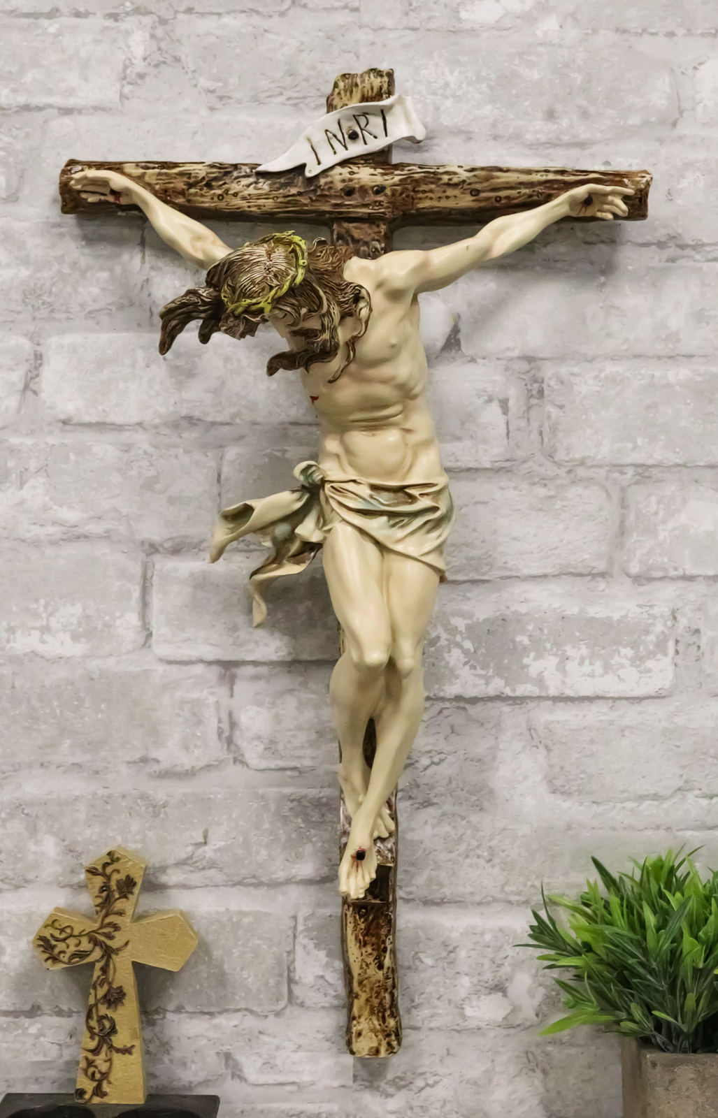 Ebros Large Jesus Christ at Calvary Crucifix INRI Wall Cross Hanging Plaque 20″H