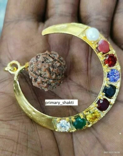 Rudra Avtar Navratan Vashikran pendant with 5 Mukhi Rudraksha Symbol of Wealth