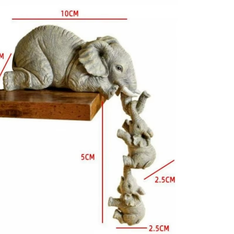 3Pcs Elephant Figurines Set Resin Crafts Cute Elephant Holding Baby Home Decor
