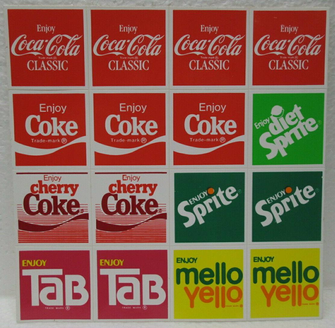 VINTAGE SHEET 16 SMALL COCA COLA 1 5/8″ PEEL OFF STICKERS VENDOR or DISPLAYS