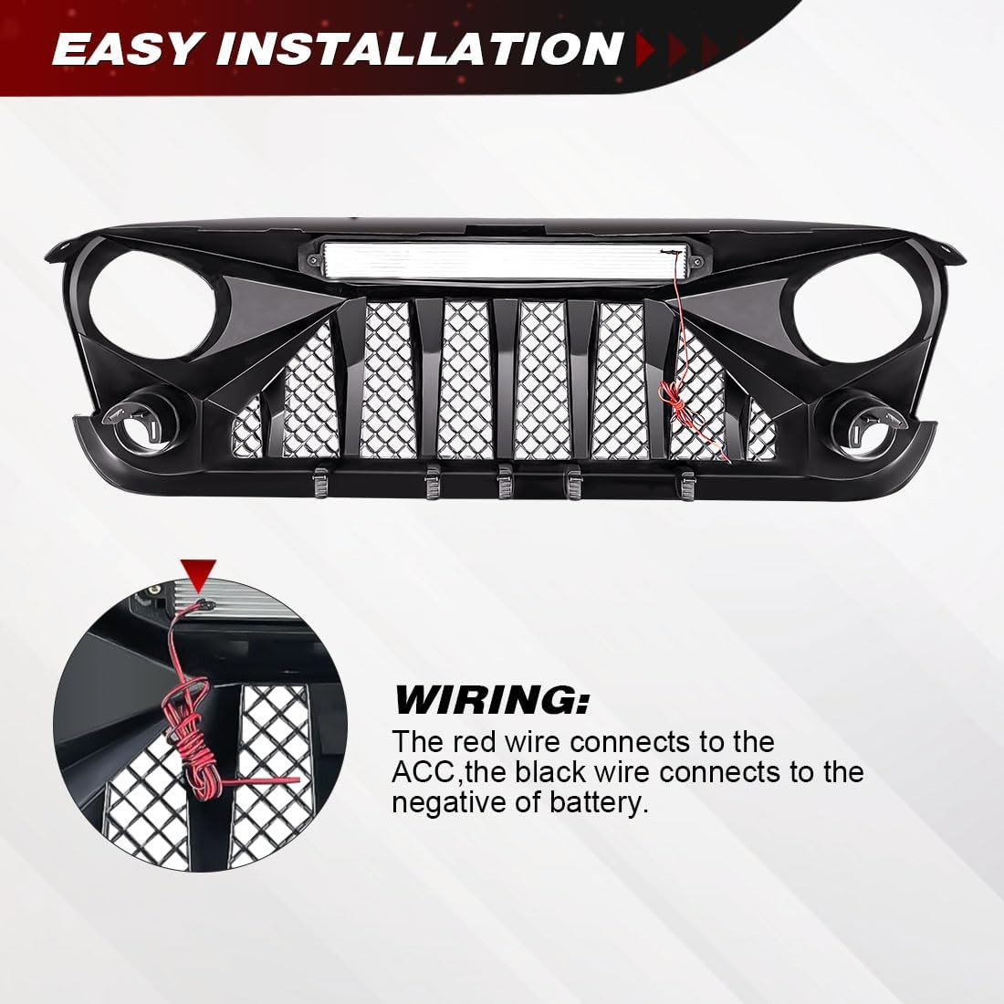 Front Grille with Offroad Lights Compatible with 2007-2018 Jeep Wrangler Rubicon
