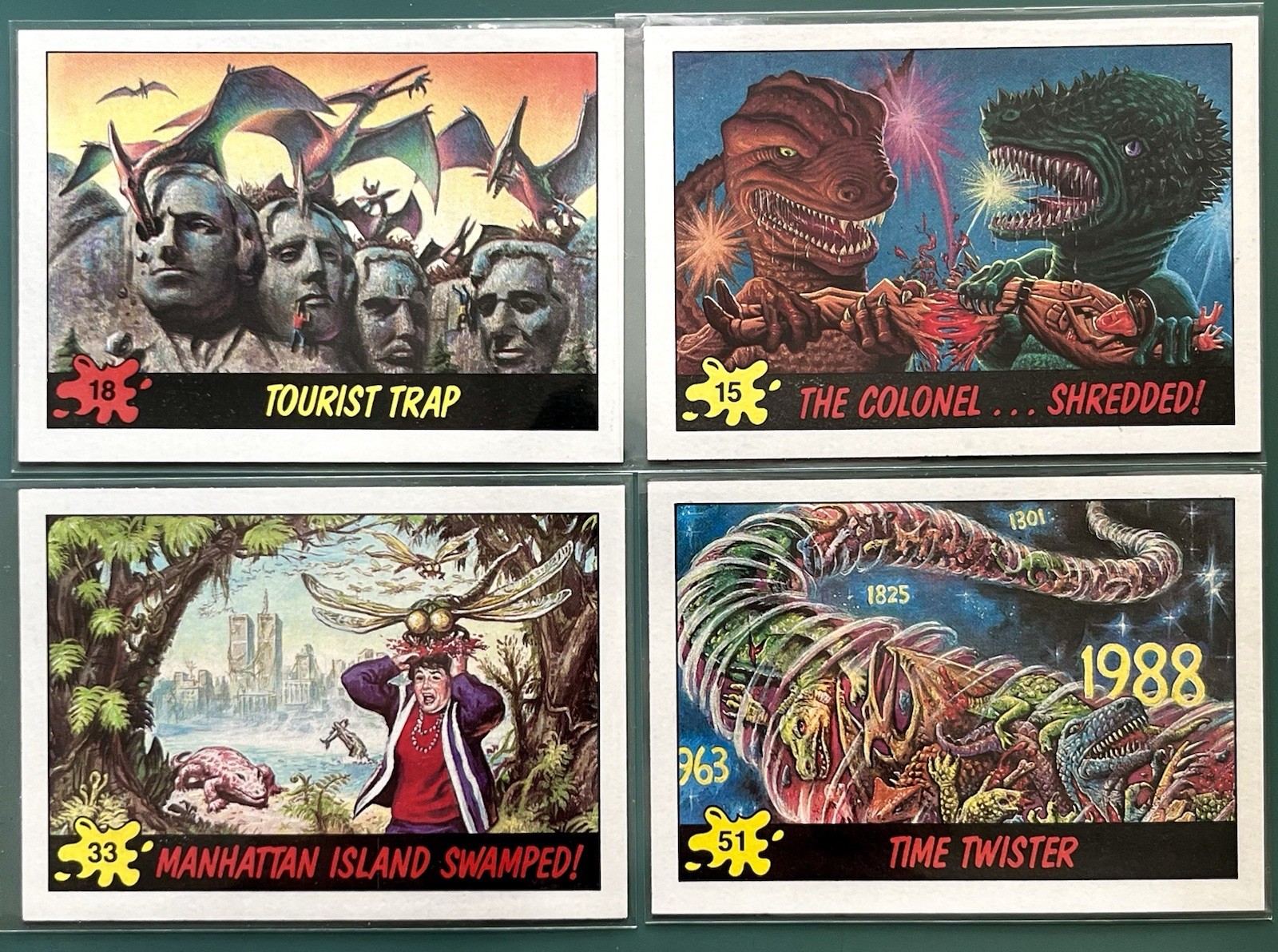 1988 Topps DINOSAURS ATTACK! 4 Card Collector’s Bundle
