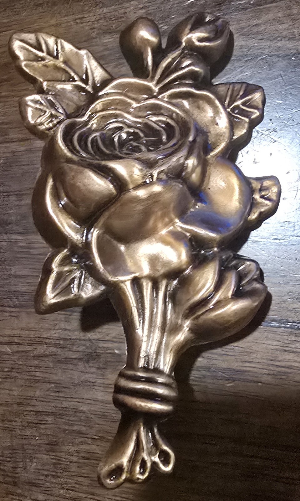 5½” Brushed Brass Ornate Rose Decal Wall ,Door ,Draw & Furniture Decor