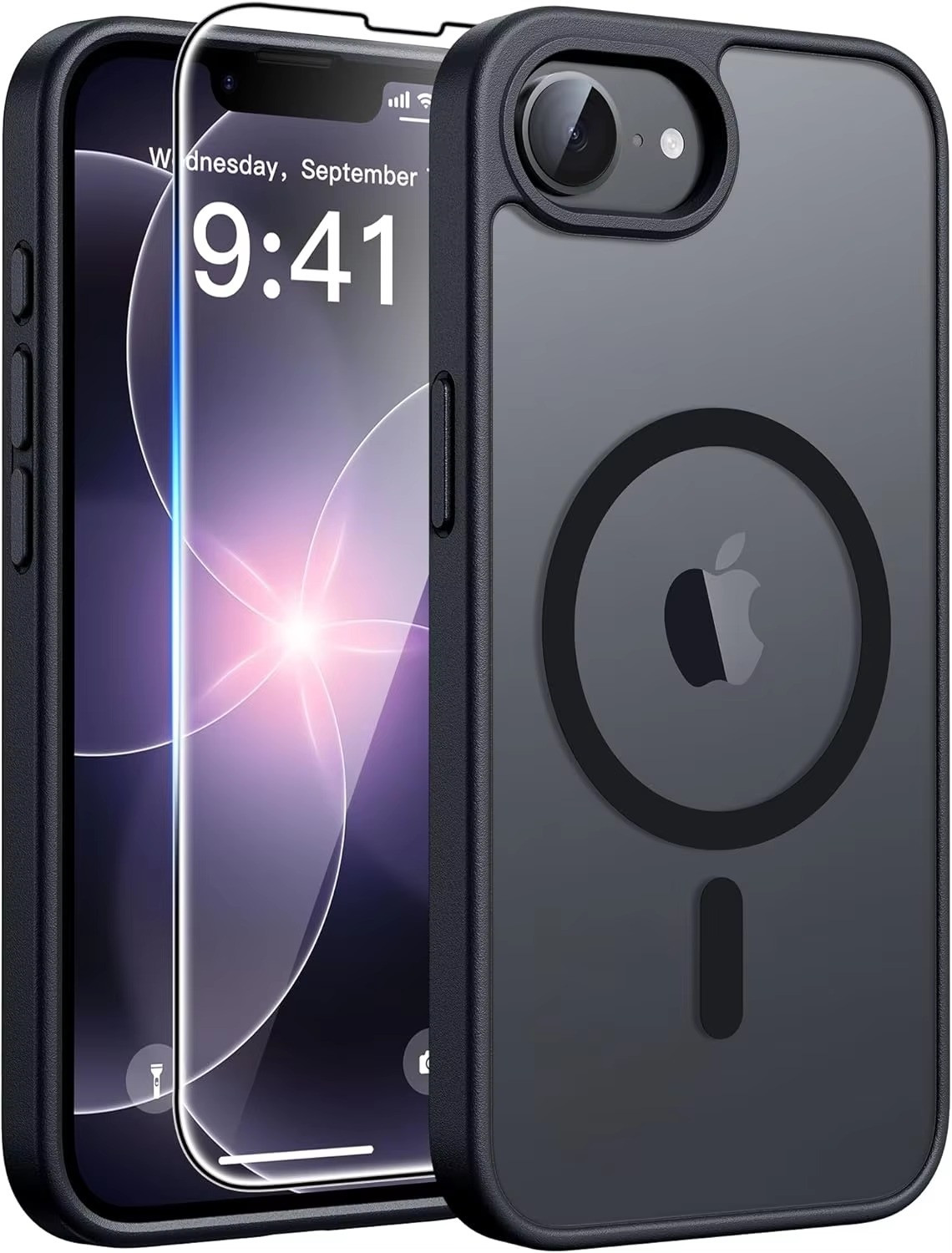 iPhone 16e Magnetic Matte Shockproof Case with Screen Protector Black
