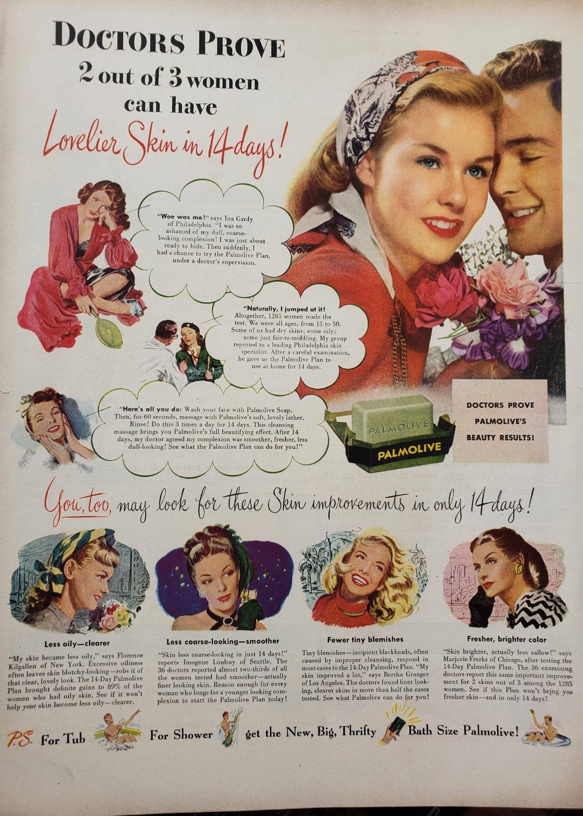 1948 Palmolive Soap Print Ad Wall Art Decor Ephemera Vintage 14 Days