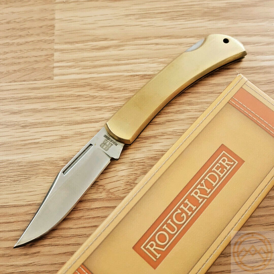 Rough Ryder Brass Lockback Folding Knife 2.5″ 440 Stainless Blade Brass handle