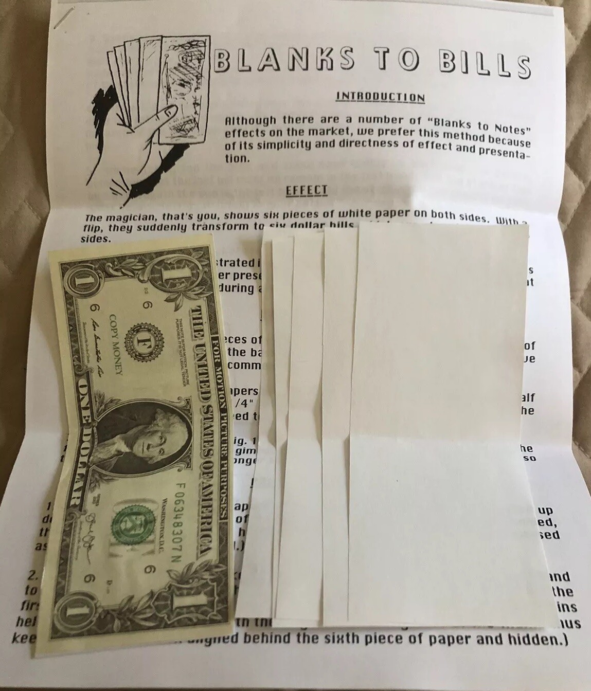 Vintage Magic Trick – Blanks To Bills – Rare and New With Printed Instructions