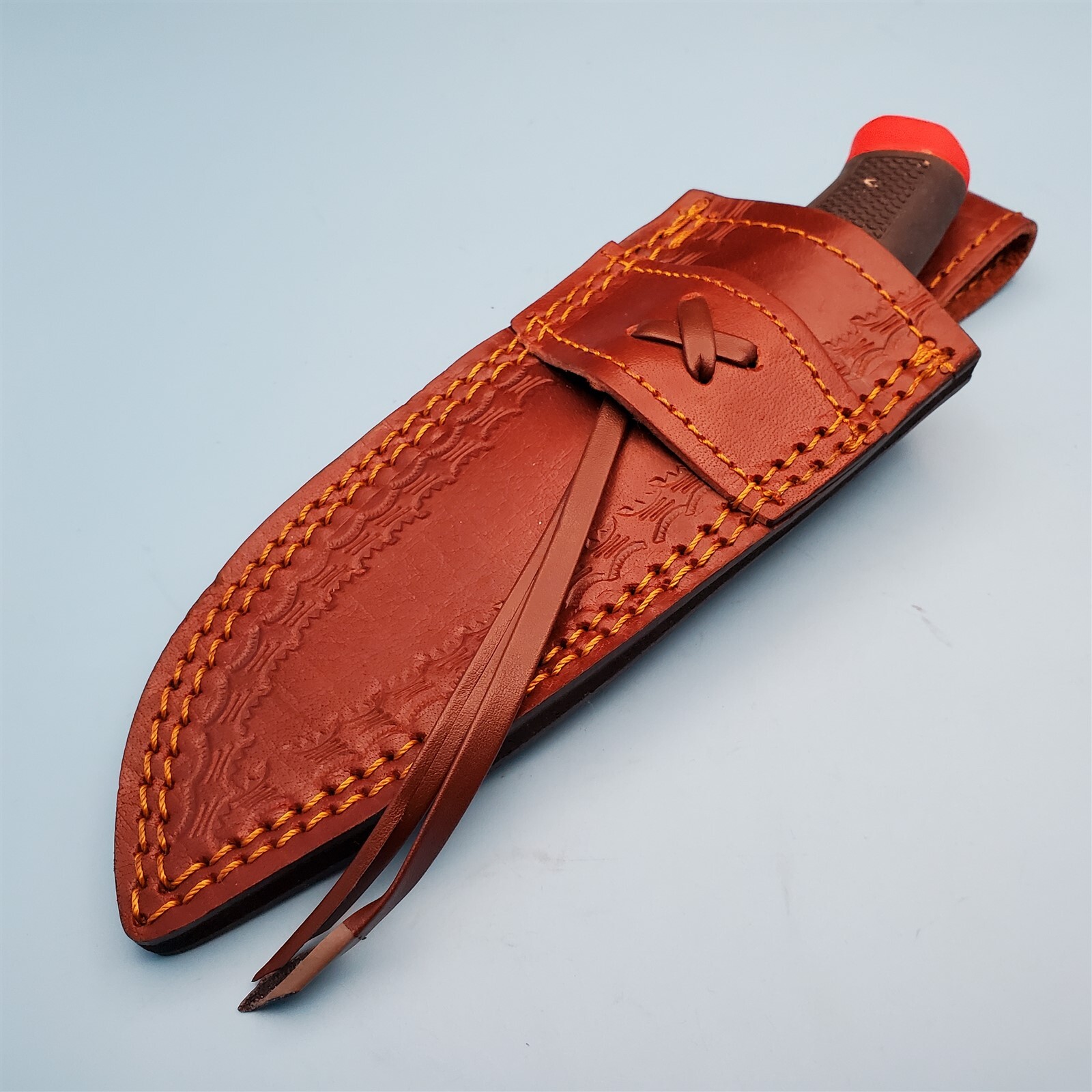 Fixed Blade Knife Sheath Brown Leather Belt Pouch Case 9.5″x 6.5″ Border Stamp