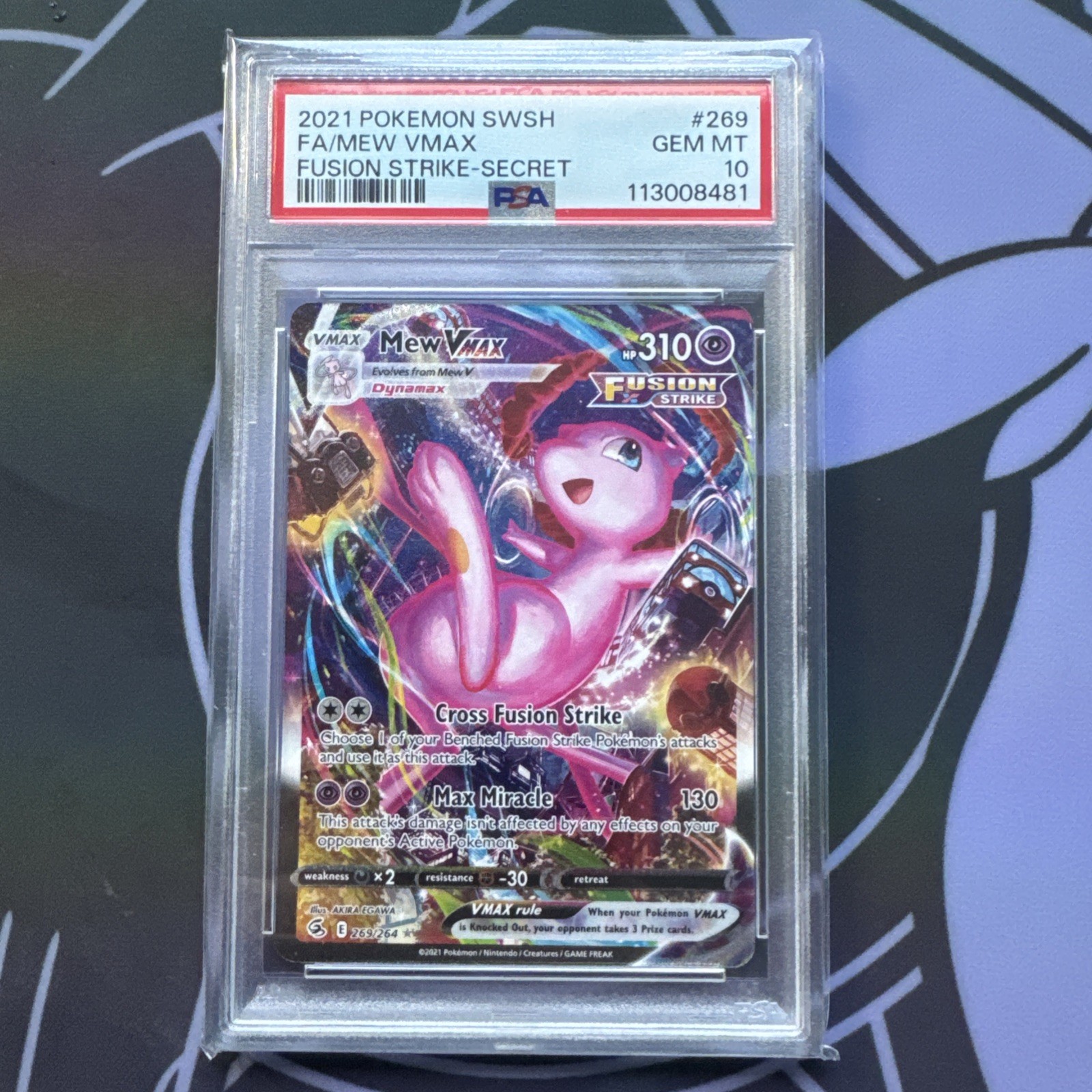 PSA 10 Pokemon TCG Mew Vmax 269/264 Fusion Strike Alternate Art Secret Rare