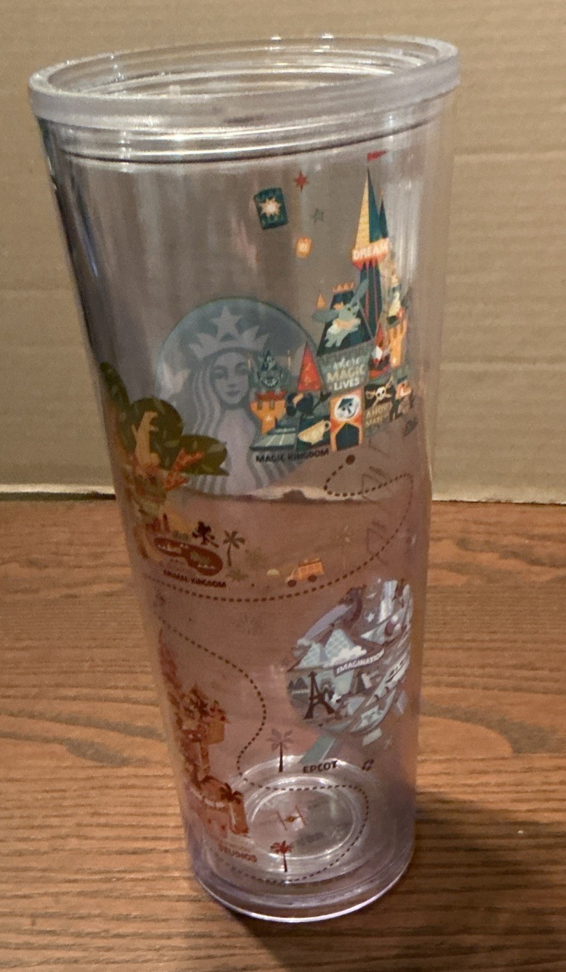 Starbucks Disney World Parks Icons Map Cold Cup Venti Plastic Tumbler No Lid