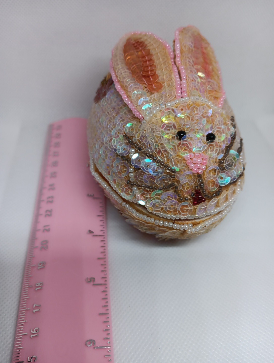 Sequin Beaded Easter Bunny Shaped Like Egg Pink Multicolor Unbranded