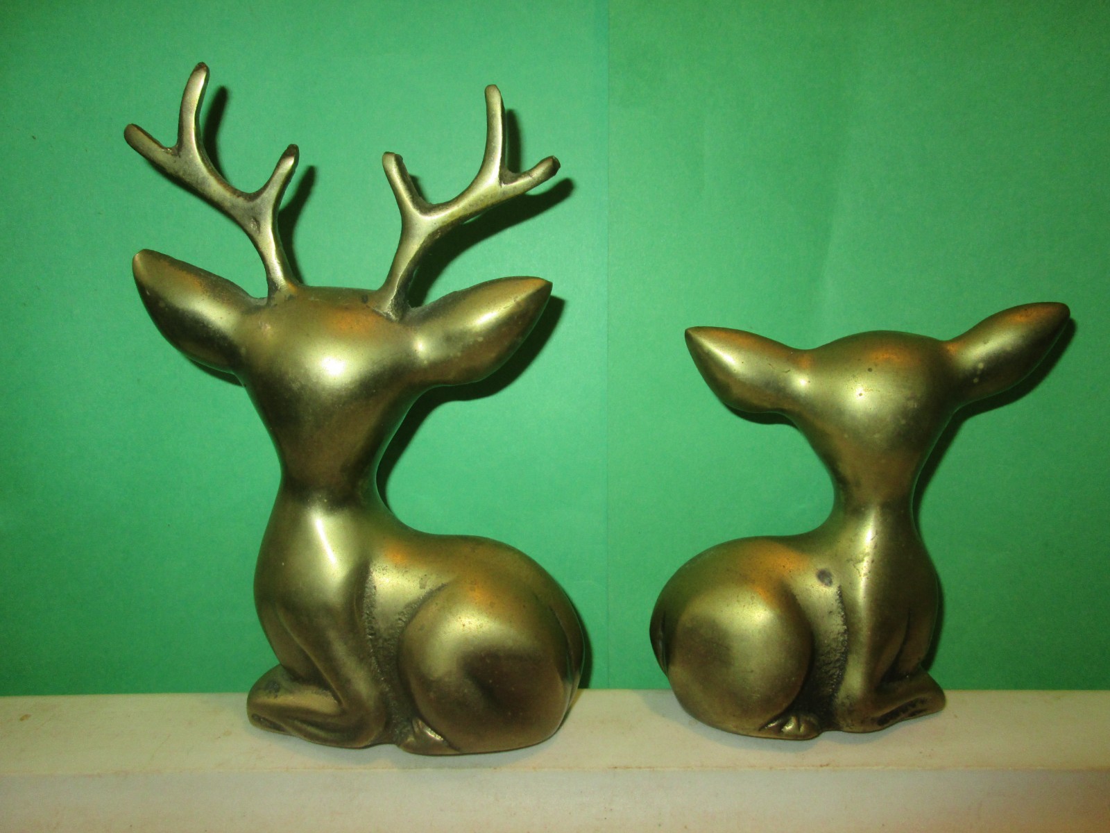 Vintage leonard silver co solid brass collection baby fawn and buck deer korea