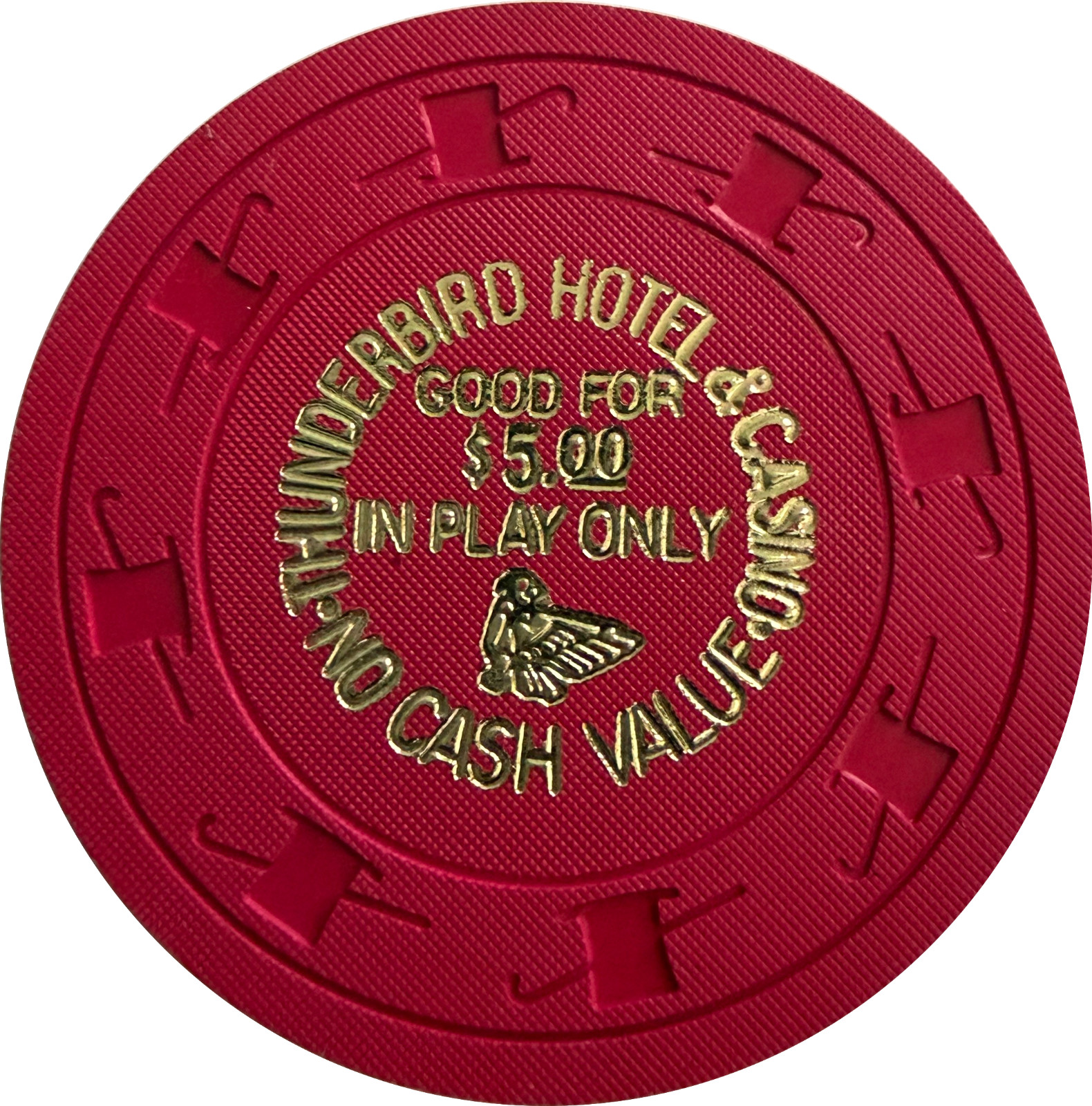 Thunderbird Casino Las Vegas Nevada $5 Free Play Chip 1950s – Hat & Cane (CJ)
