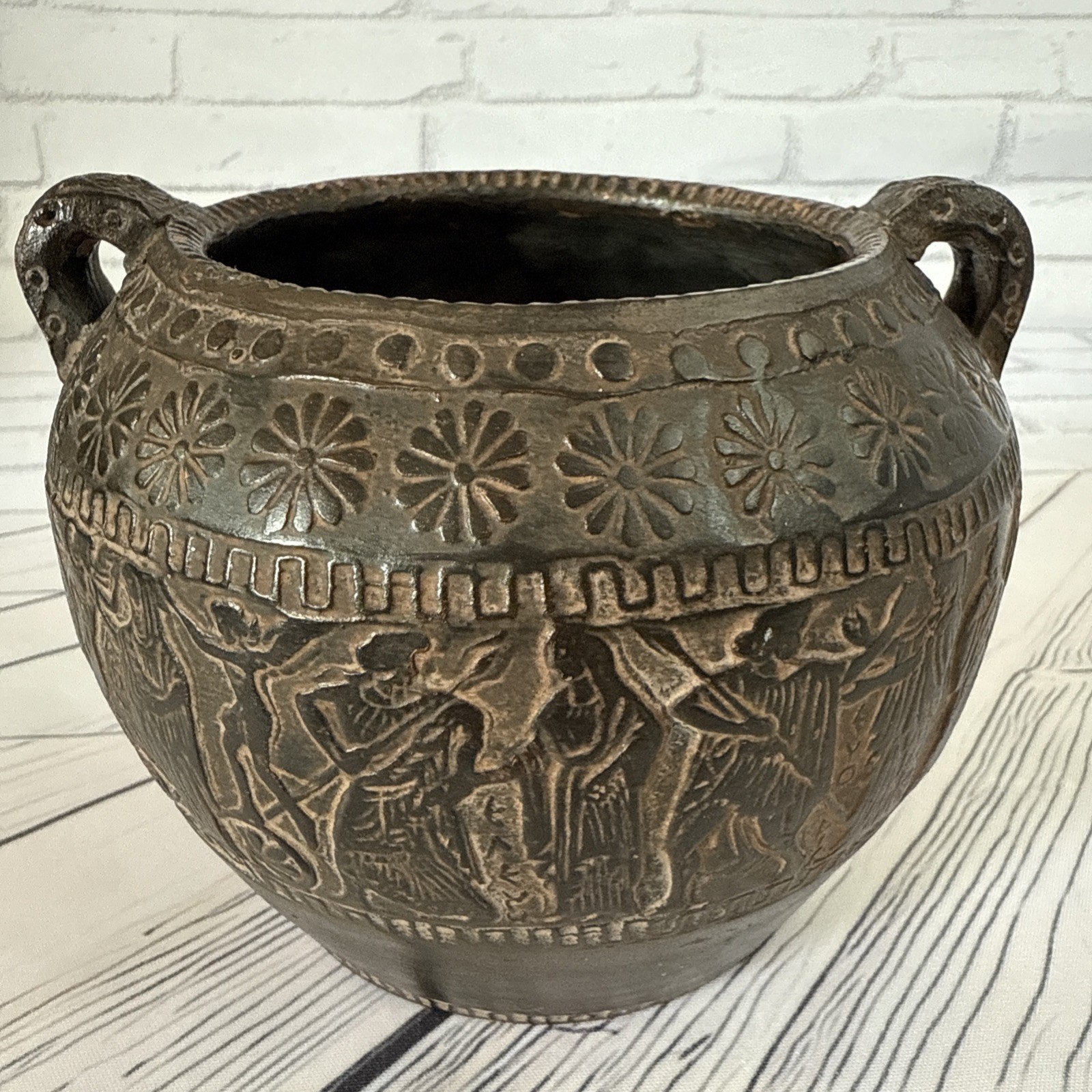 VINTAGE Greek Pottery Vase, Relief Mythology Design, ΑΘΗΝΑΙ / Athens Greece, 4”