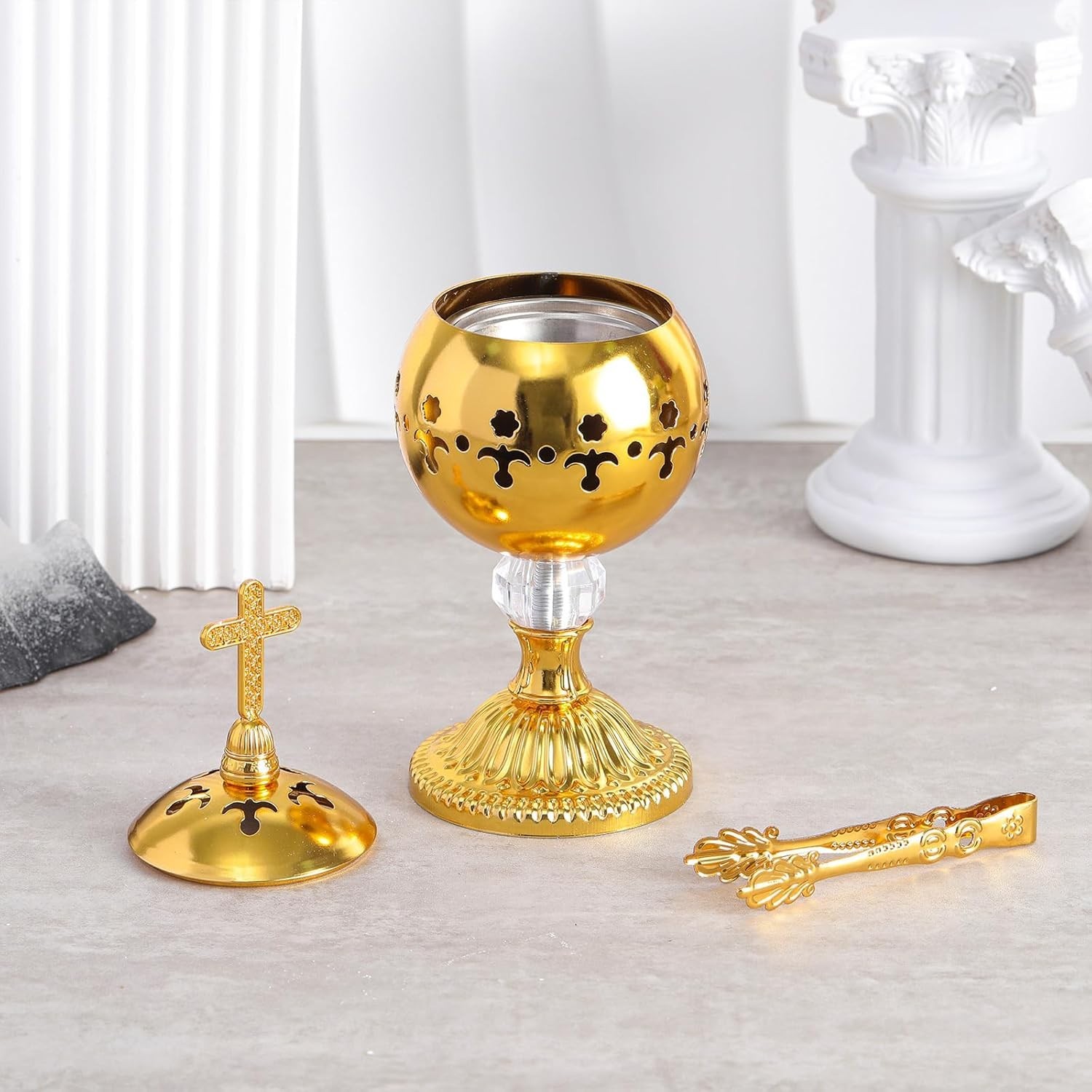 Catholic Incense Burner with Tong Charcoal Polished Metal Brass Censer Holder…