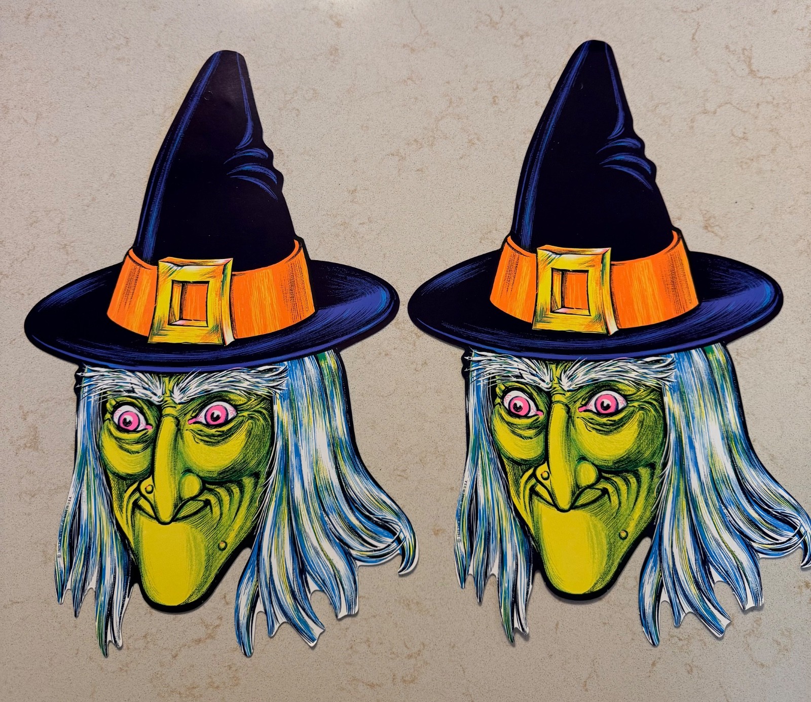 Vintage 1973 NOS Beistle Halloween Die Cut Witch Head Hanging Decoration