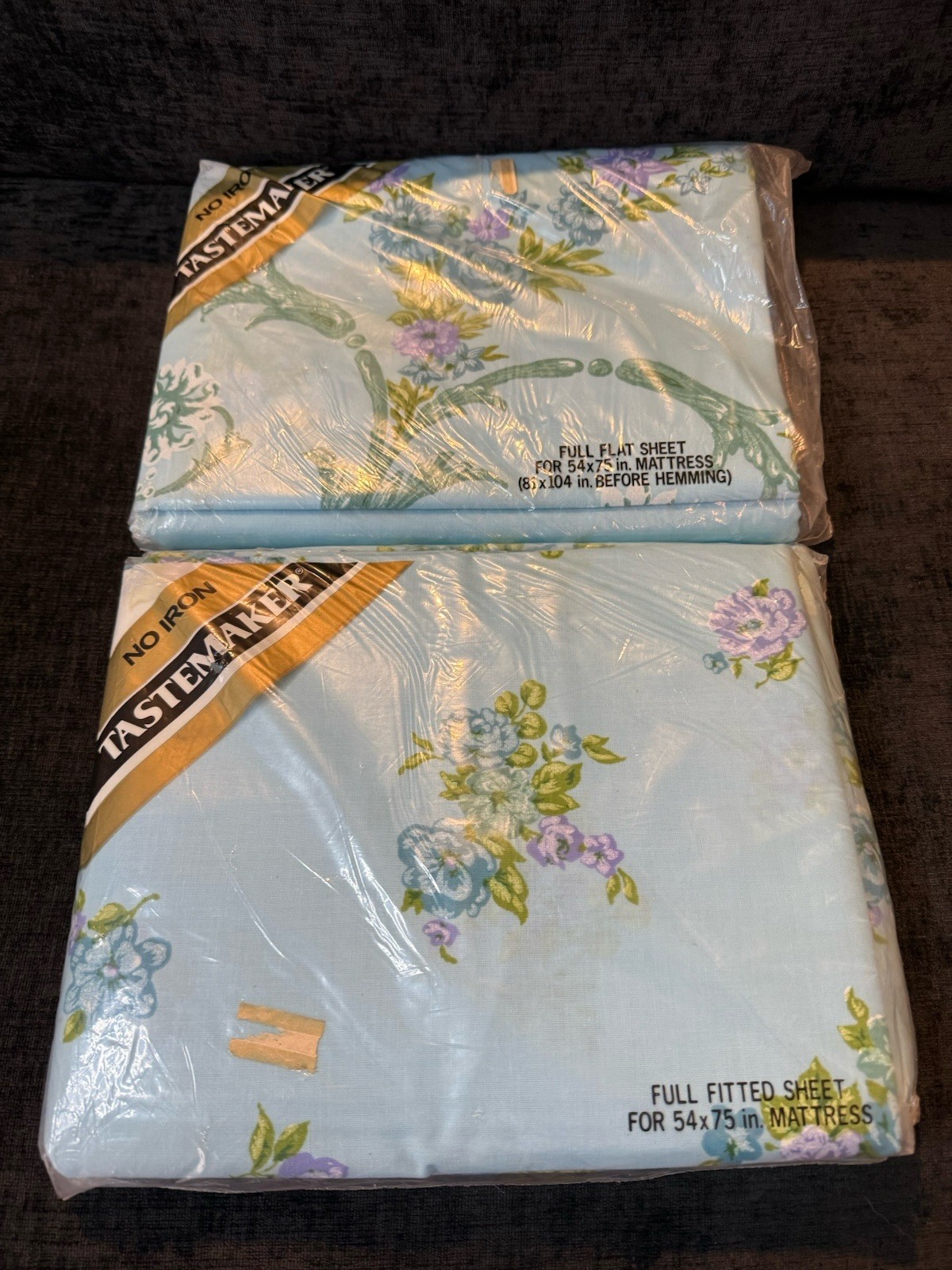 X2 Vtg Sealed NOS Tastemaker Sheraton Full Sheet Blue Floral 54×75 In Set
