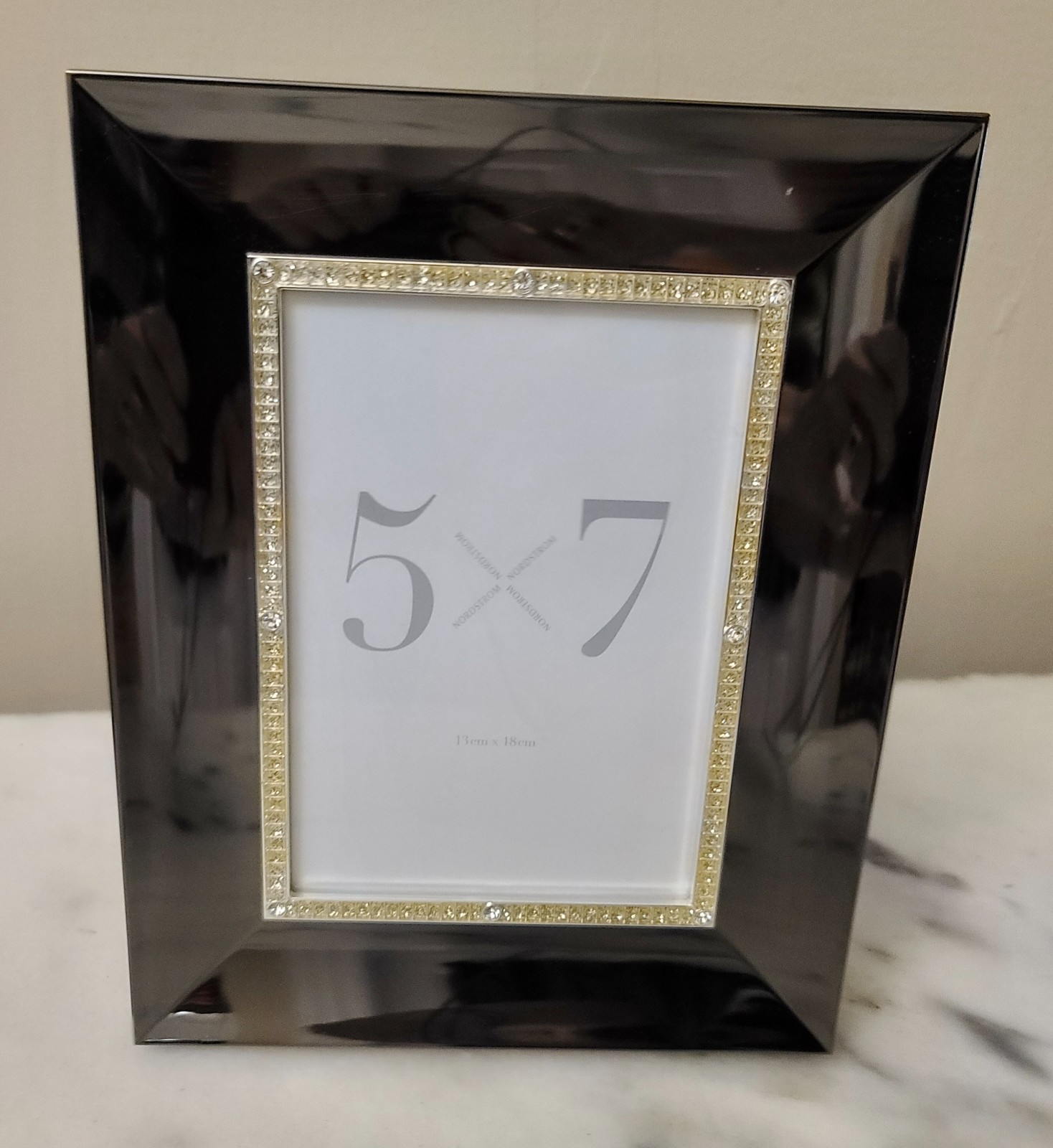 Nordstrom Black and Silver w/Diamonte Edging Picture Frame Metal Elegant Was $34