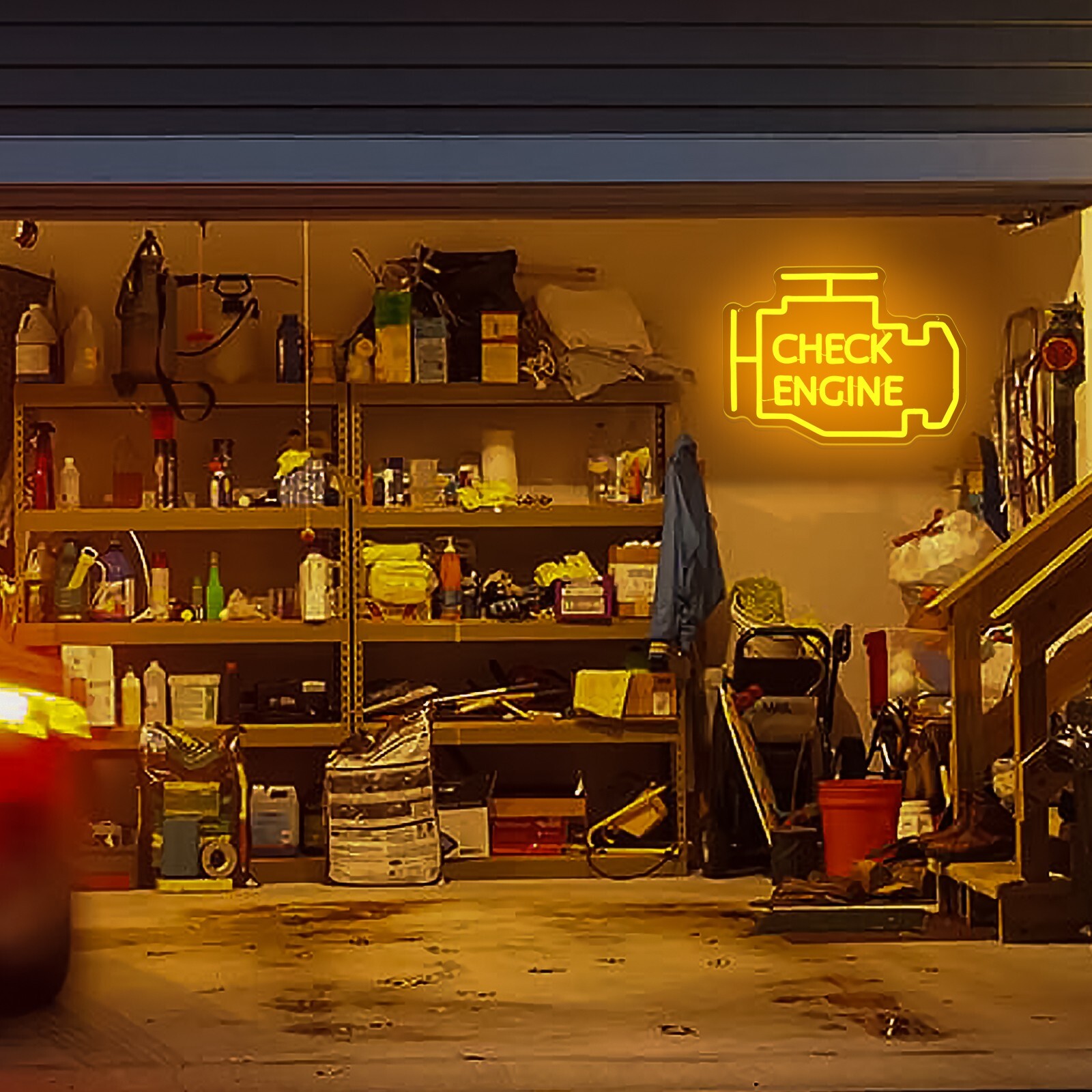 Check Engine Light Neon Sign-Dimmable Garage Decor, USB LED Repair Shop Light