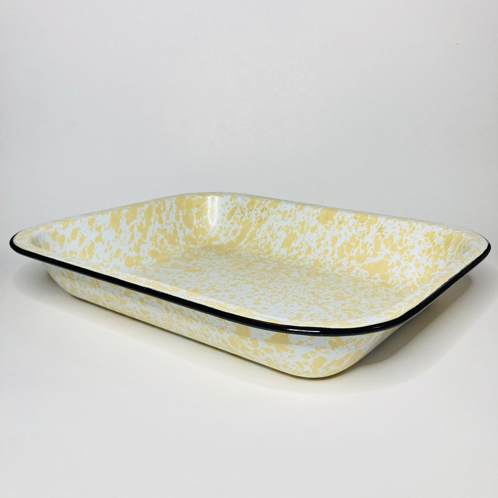 Graniteware Rectangle Serving Utility Tray Yellow Splatter Enamelware 11” x 9”
