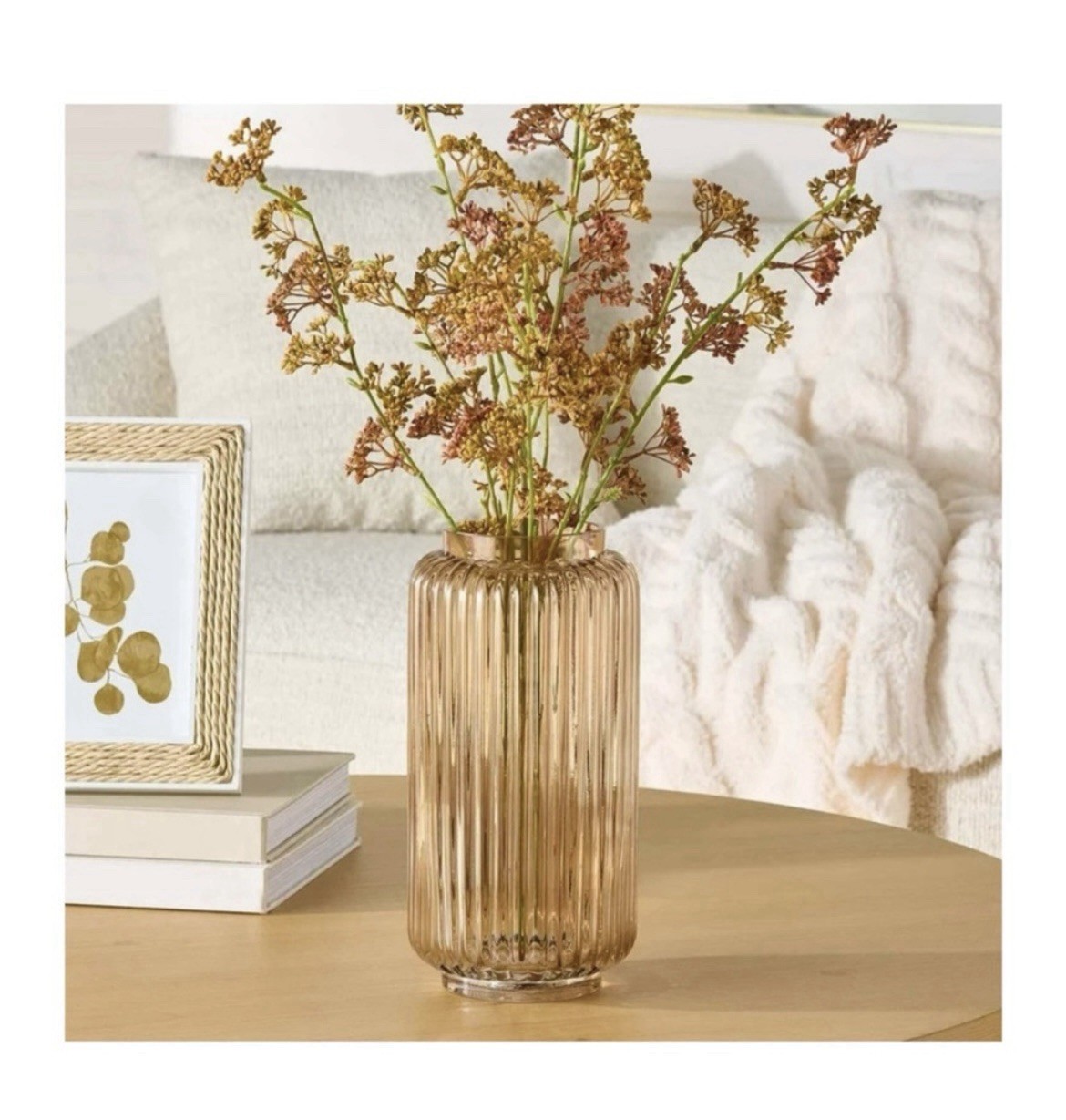 TWO Piece Champagne Colored Ribbed Glass Vases • 2 for 1 • new! Retail $22
